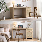 SICOTAS Rattan Home Office Desk, 2 Pieces 59" Boho Executive Desk - Image 8