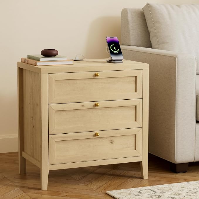 EYYTHUNG 3 Drawer Nightstand Set of 2, Farmhouse Large Bedside End Table - Image 2