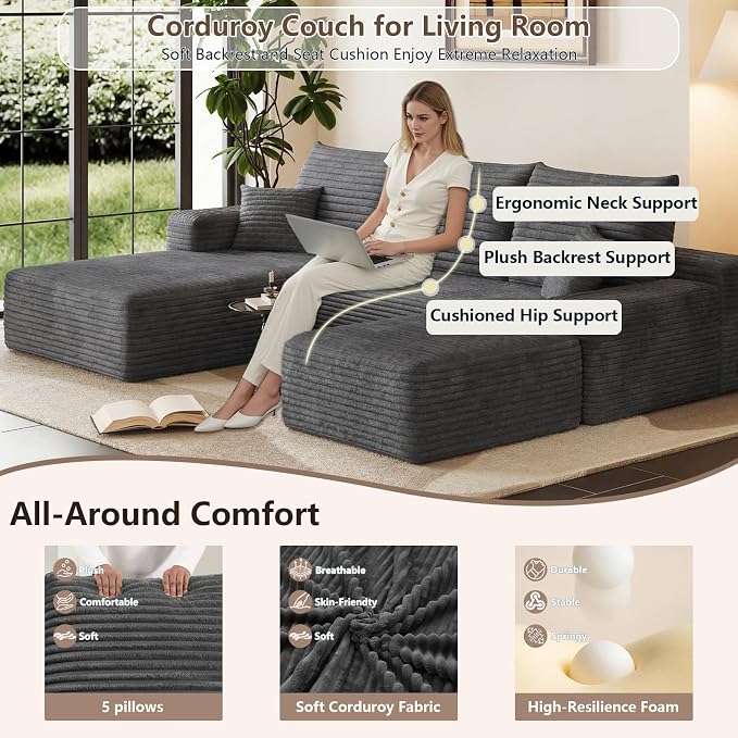 95" Cloud Sectional Couch U-Shaped Chaise - Image 3