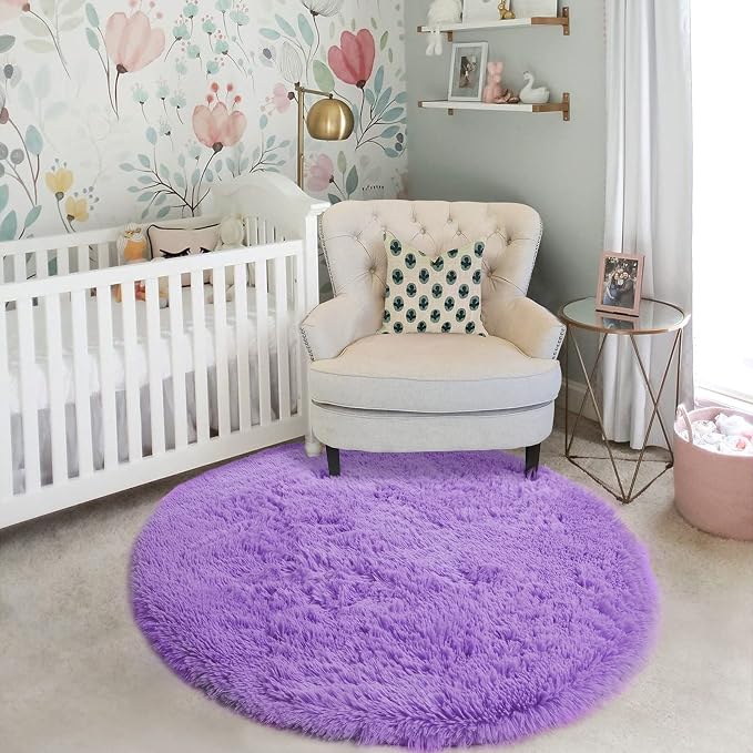 Amdrebio Purple Shaggy Small Round Circle Area Rug 3Ft - Image 5