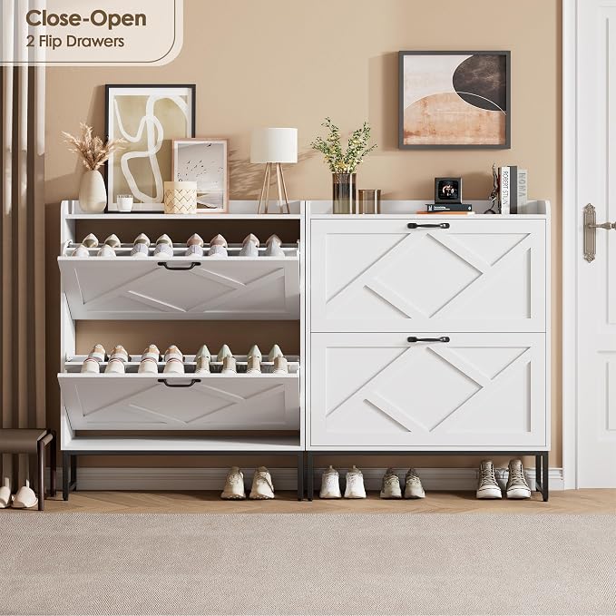 Nicetree Shoe Cabinet with 2 Flip Drawers, Freestanding Shoe Organizer - Image 3