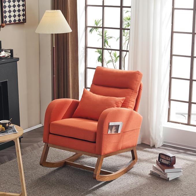 VINGLI Orange Linen Rocking Chair Nursery by VINGLI