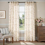Extra Long Taupe Vintage Floral Linen Curtains Farmhouse 2 Panels | Elisa - Image 2