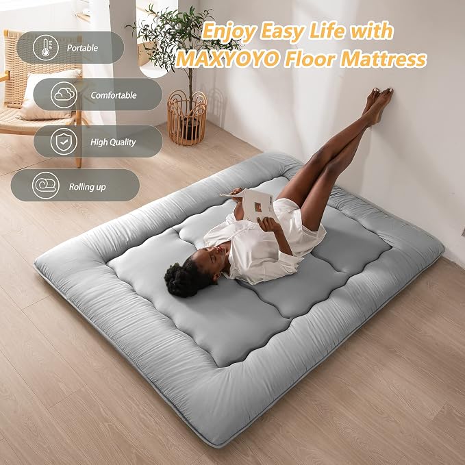MAXYOYO Japanese Floor Mattress Futon Mattress, Thicken Futon Roll Up Guest - Image 3