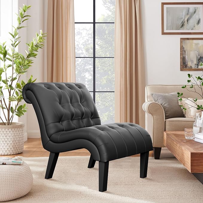 PU Leather Accent Chairs Set of 2 Button Tufted Upholstered Modern Armless - Image 7