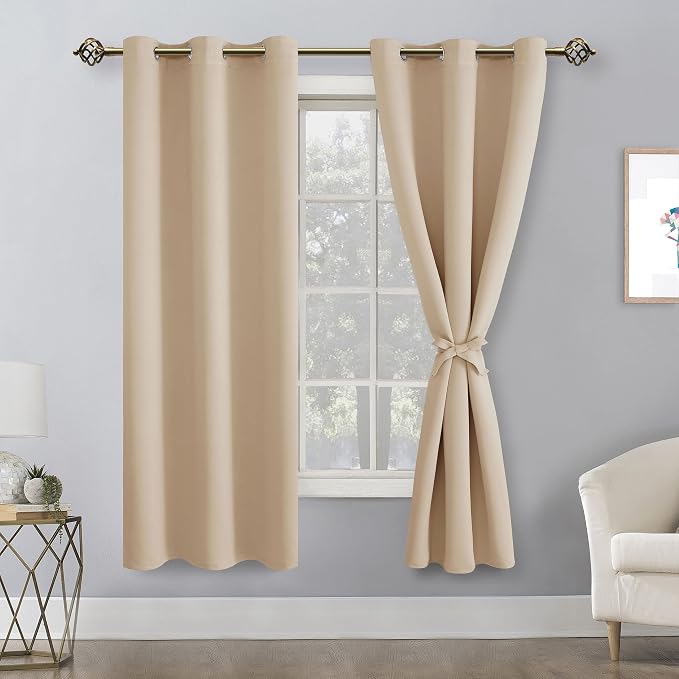 Blackout Curtains for Bedroom, 42 x 63 Inches Length Beige 2 Panels | Thermal - Image 8
