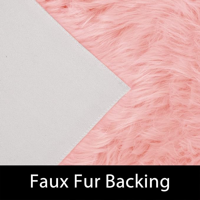 Latepis Pink Faux Fur 7'10"x9'10" Area Rug, Soft Plush Faux Fur Sheepskin Rugs - Image 3