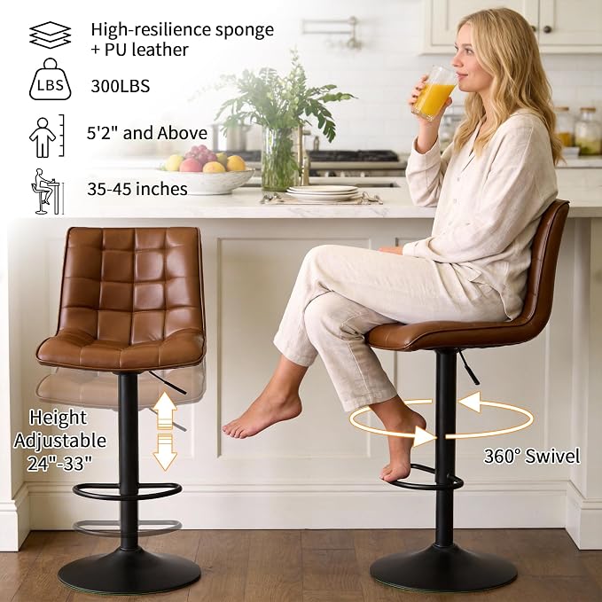 FIRAVOE Counter Height Bar Stools, Swivel Bar Stools Set of 2 - Image 3