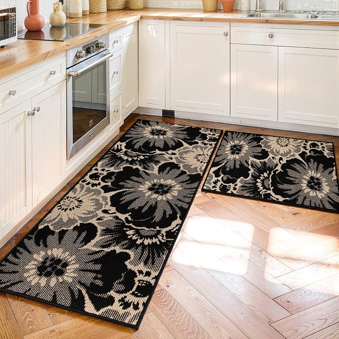 Findosom Washable Kitchen Rug Set of 3, Non Slip High-Low Textured Floral - Image 7