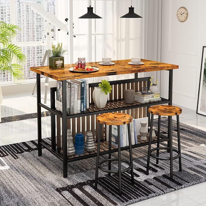 AWQM Kitchen Island with Seating & Storage Shelf, Wooden Island Table - Image 3