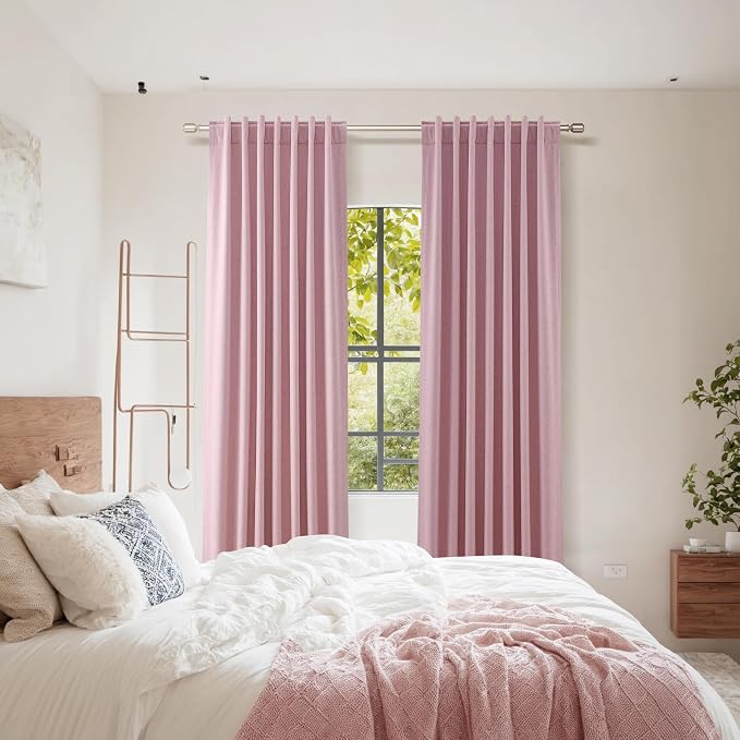 Rose 100% Blackout Linen Curtains 96 Inch Length 2 Panels Set - Image 8