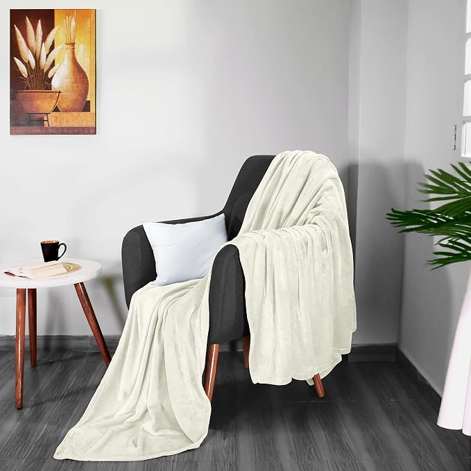 Utopia Bedding Ultra Soft Fleece Bed Blanket Queen Size Ivory | Microfiber - Image 7