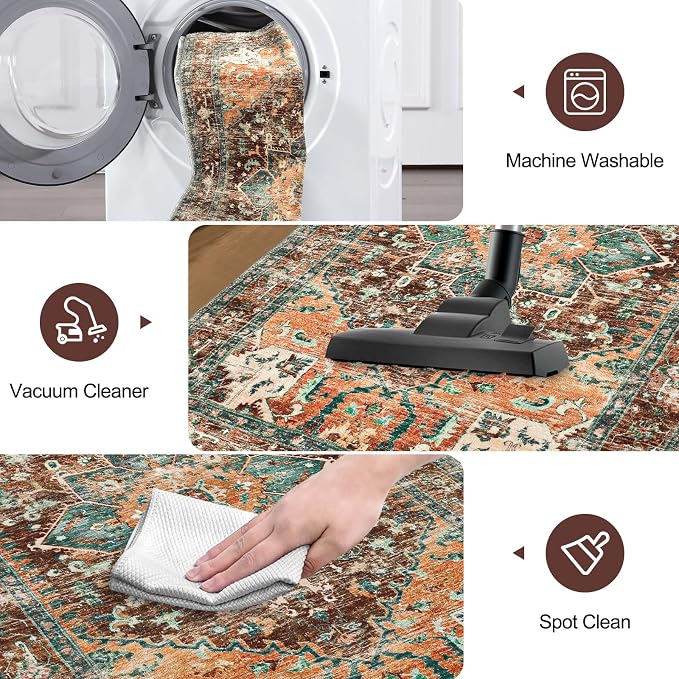 Yamaziot Washable Runner Rug, 2x8 Non-Slip Boho Vintage Hallway Kitchen Rug | - Image 4