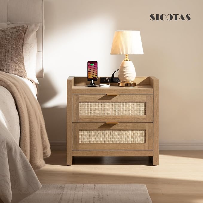 SICOTAS Rattan Nightstand End Table - Image 5