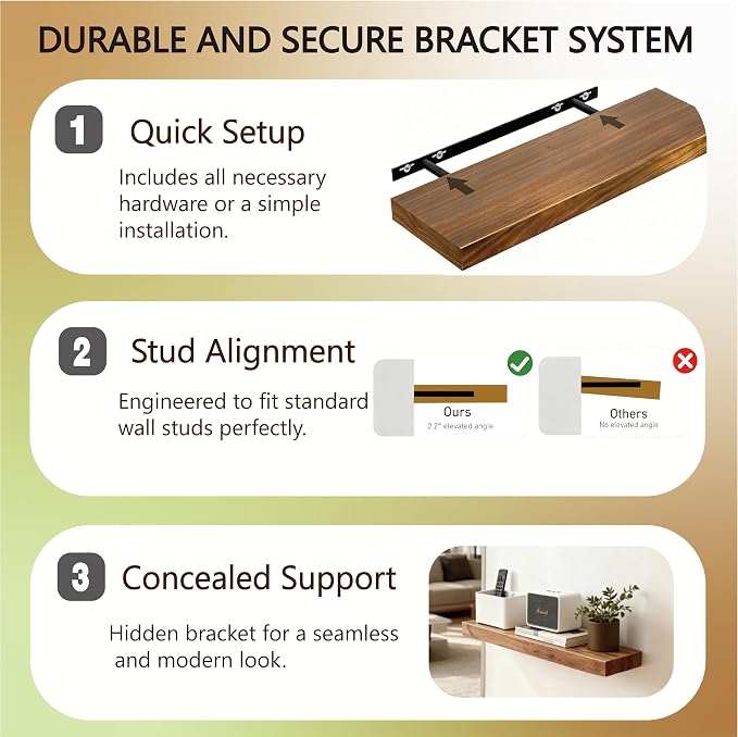 Solid Wood Floating Shelves, 40in Finished Real Wood Wall Shelves - Image 6