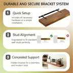 Solid Wood Floating Shelves, 11.8in Finished Real Wood Wall Shelves - Image 6