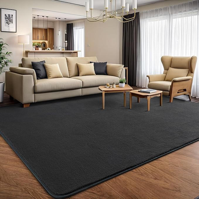 6x9 Area Rugs for Living Room Non Slip Dorm Bedroom Rug, Dark Grey | Modern - Image 3