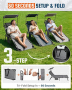 KingCamp Lounge Chair with face Hole & Canopy Shade, 400LBS Folding Portable - Image 9