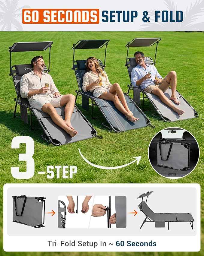 KingCamp Lounge Chair with face Hole & Canopy Shade, 400LBS Folding Portable - Image 9