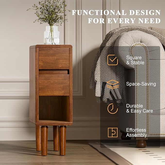 Narrow Nightstand 2 Drawers - Image 5