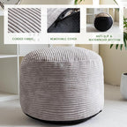 HIGOGOGO Round Stuffed Pouf Ottoman, Corduroy Poufs - Image 3