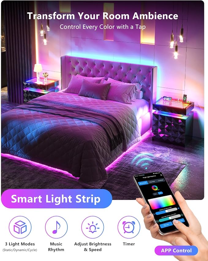 HWB Nightstand with RGB Lights, 3 Drawers Night Stand with Hidden Storage - Image 3