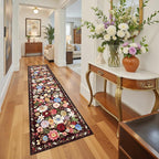 Black Brown Floral Hallway Runner Rug 2'6''x14' - Image 7