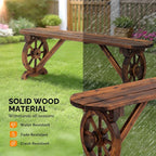 VINGLI Rustic Wooden Wheel Bench Outdoor Bench, Patio Bench Wagon Slatted Seat - Image 6