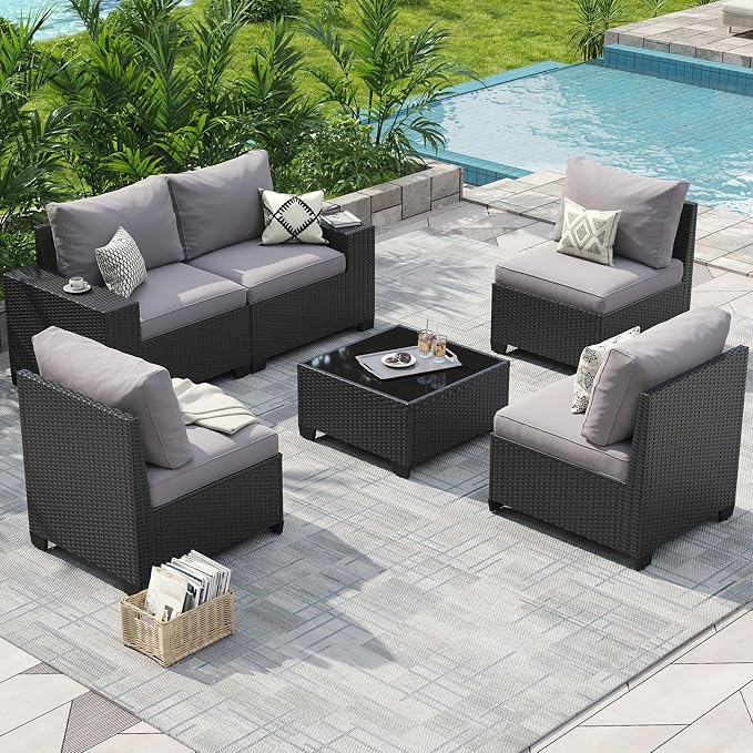 Aoxun Patio Furniture Set, Widen Armrests Wicker Outdoor Sectional by Aoxun