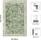 Yamaziot 6x9 Washable Area Rug for Living Room Floral Carpet Sage Green | Non - Image 2