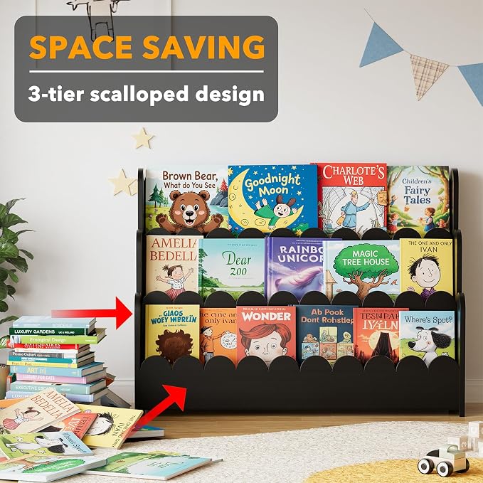 SpaceAid 3-Tier Scalloped Bookshelf, Montessori Bookcase - Image 6