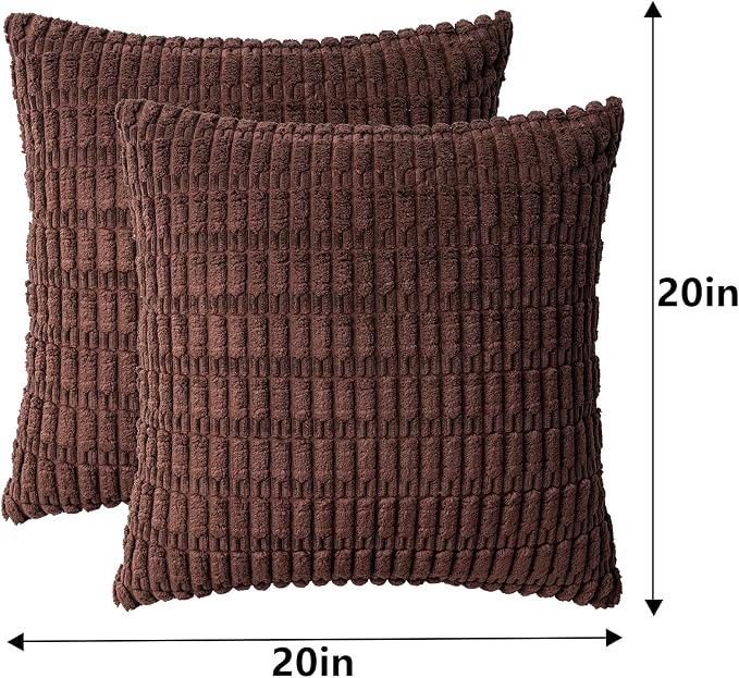 Pack of 2 Corduroy Decorative Throw Pillow Covers 20x20 Inch, Dark Brown | Fall - Image 7