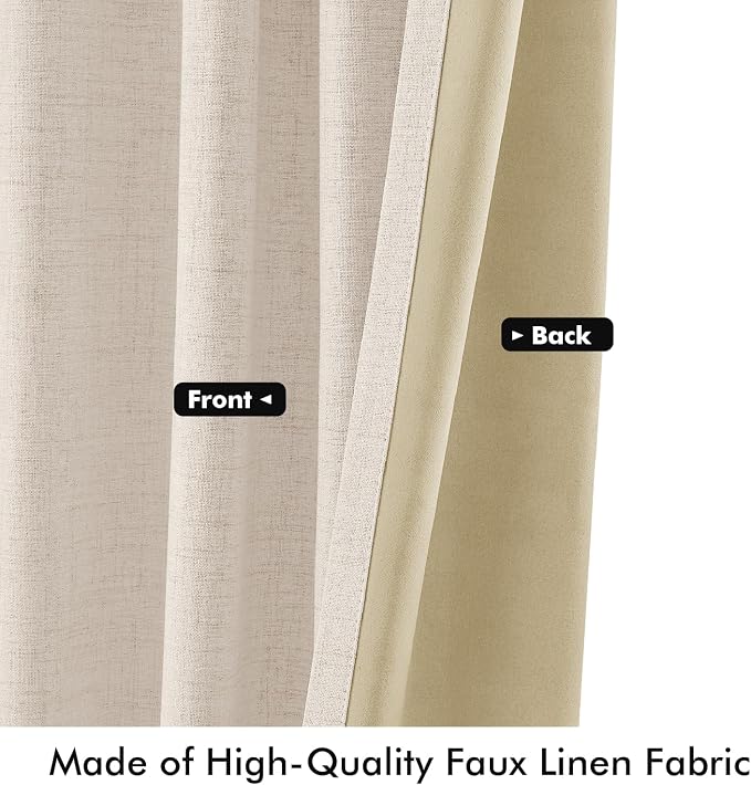 MIULEE 100% Blackout Linen Curtains 42 x 63 Inch Cream Beige 2 Panels | Thermal - Image 6