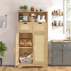 Iwell Storage Cabinet with 2 Drawers & Adjustable Shelves, Rattan Cabinet - Image 4