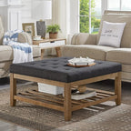 24KF Large Square Upholstered Tufted Linen Ottoman Coffee Table, Large Footrest by WEMARTHOMEDECOR
