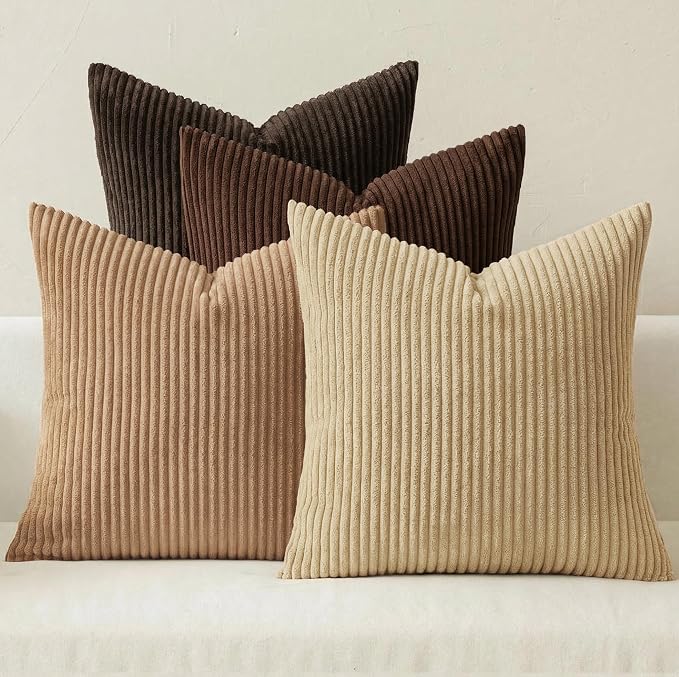 MIULEE Fall Corduroy Decorative Throw Pillow Covers Dark Brown 20x20 | Set of 4 by MIULEE