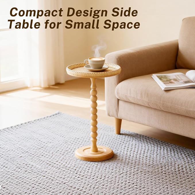 Small Side Table, Rattan Drink Table, Round Side Table - Image 6