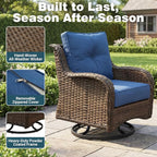 Patio Furniture Set, High Back Rattan Sofa & Swivel Rocker Chairs, Weather - Image 7