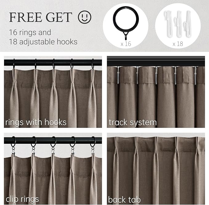 96 Inches Long Pleated Sheer Curtains, Dark Linen Blended Light Filtering - Image 3