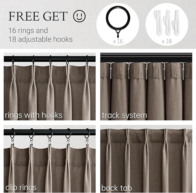 Topfinel Pinch Pleated Linen Curtains 108 Inches Long - Image 2