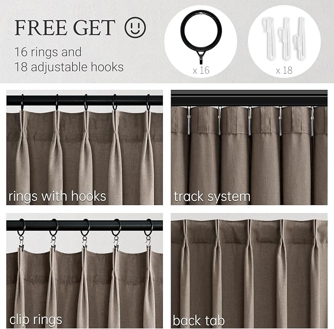 100 Inches Long Pleated Sheer Curtains, Dark Linen Blended Light Filtering - Image 4