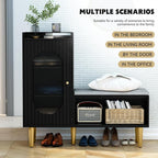 HLR Storage Bench with Glass Door&Shelf, Modern Entryway Shoe Cabinet Bench - Image 5