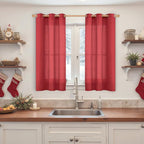 YoungsTex Red Linen Kitchen Curtains 40 Inch Length, Short Light Filtering - Image 2