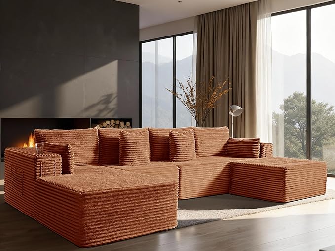 138" Cloud Sectional Couch, Comfort U Shaped Boneless Couch by VYUXWO