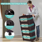 Folding Storage Cabinet with Wheels, 5-Tier Narrow Retro Brown Storage Tower - Image 6