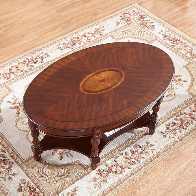 Traditional Solid Wood Oval Coffee Table, Elegant Center Table - Image 7
