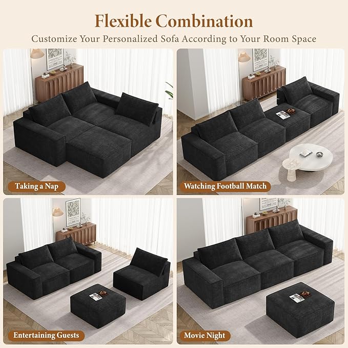 Vesgantti 114" Modular Sectional Boneless Couch, Modern 3 Seater Sofa - Image 8