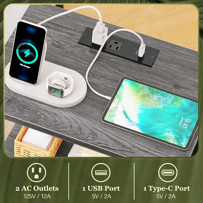 SUPERJARE Nightstand with Charging Station, Bed Side Table with Adjustable - Image 4