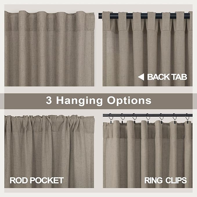 Pitalk Back Tab Linen Curtains 96 inches Long 2 Panels Set - Image 4