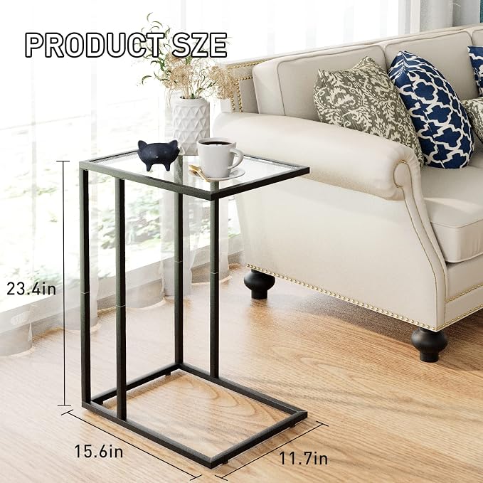 C Table Glass End Table, Couch Side Table, Tempered Glass Snack Side Table - Image 3
